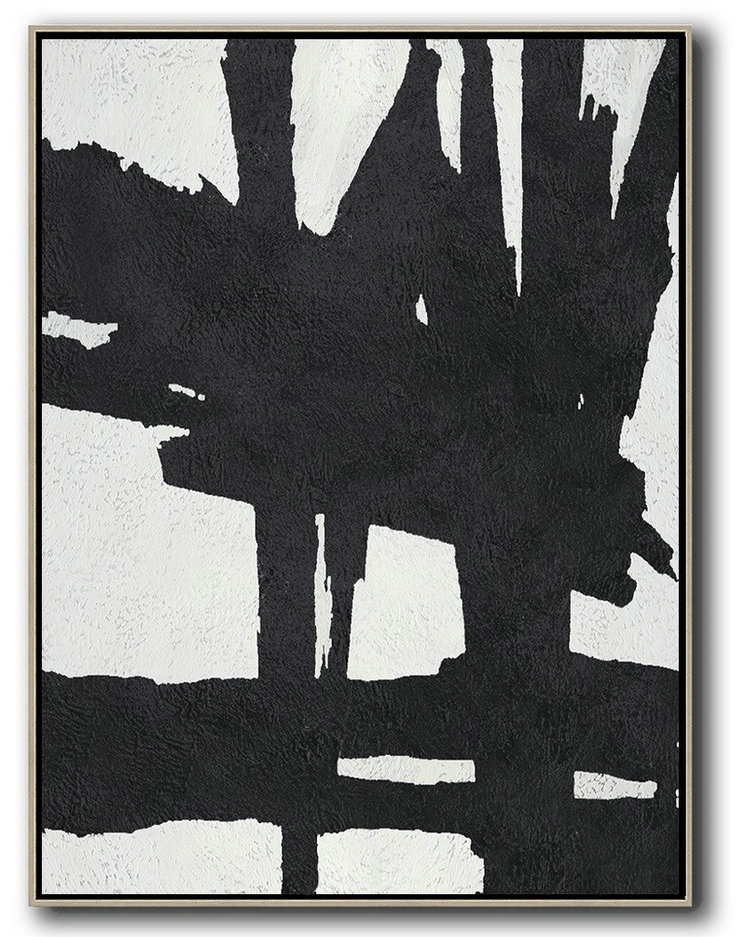 Large Abstract Painting On Canvas,Black And White Minimal Painting On Canvas - Hand Painted Canvas Art
